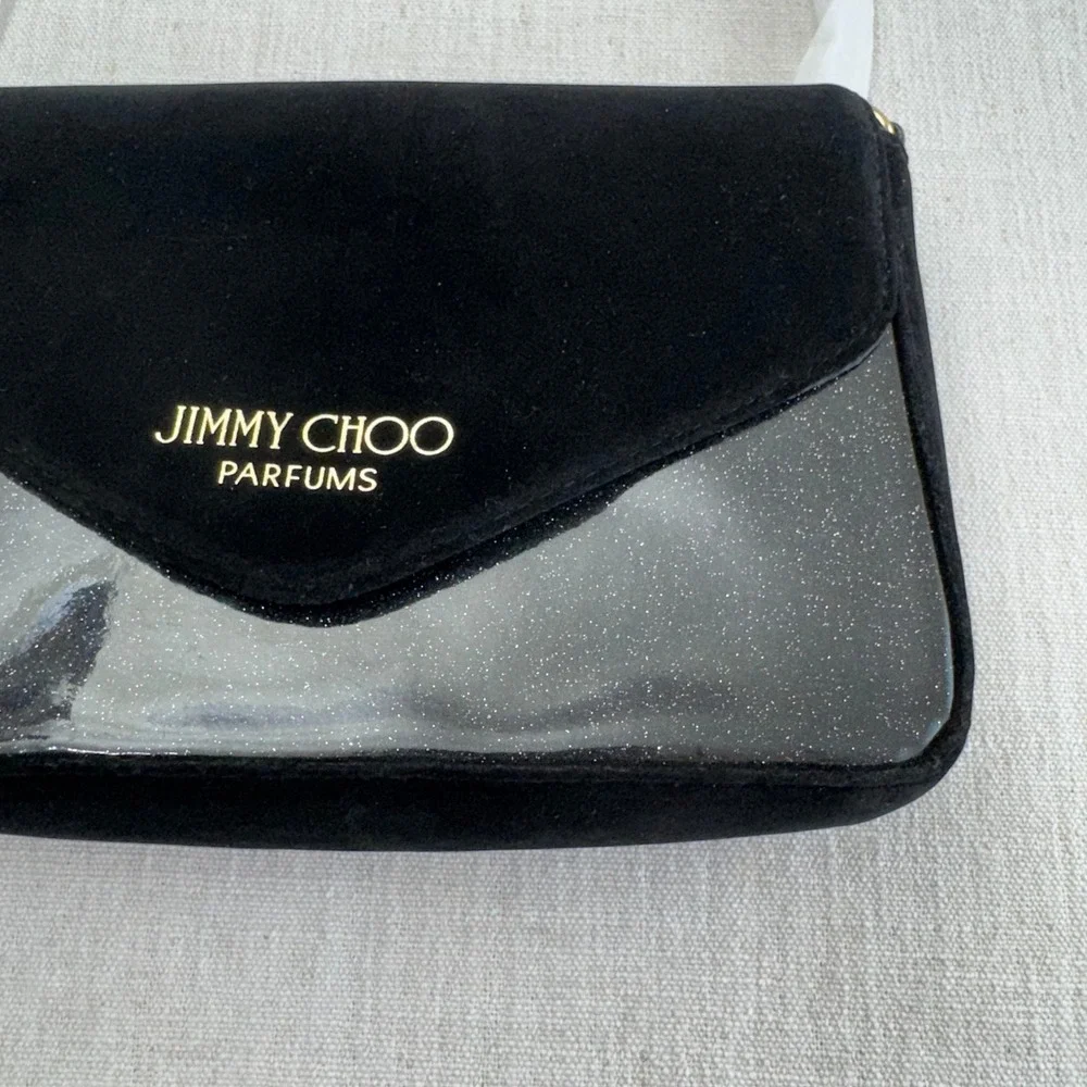 Jimmy Choo Parfums Black Velvet Glitter Crossbody‎ Bag Gold Chain JC Charm